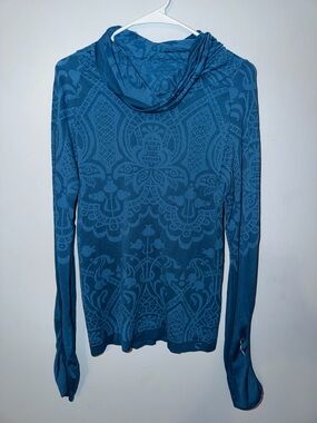 climawear Teal Patterned Long Sleeve Cowl Neck Top